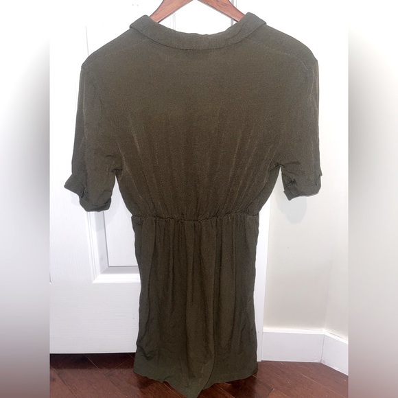 Top Shop Button-Up Twist Mini Dress in Army Green - Picture 2 of 2